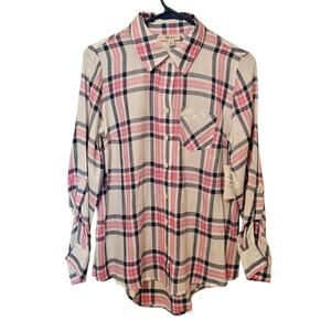 Style & Co Pink And Blue Button Up Collared Long Sleeve Shirt PS